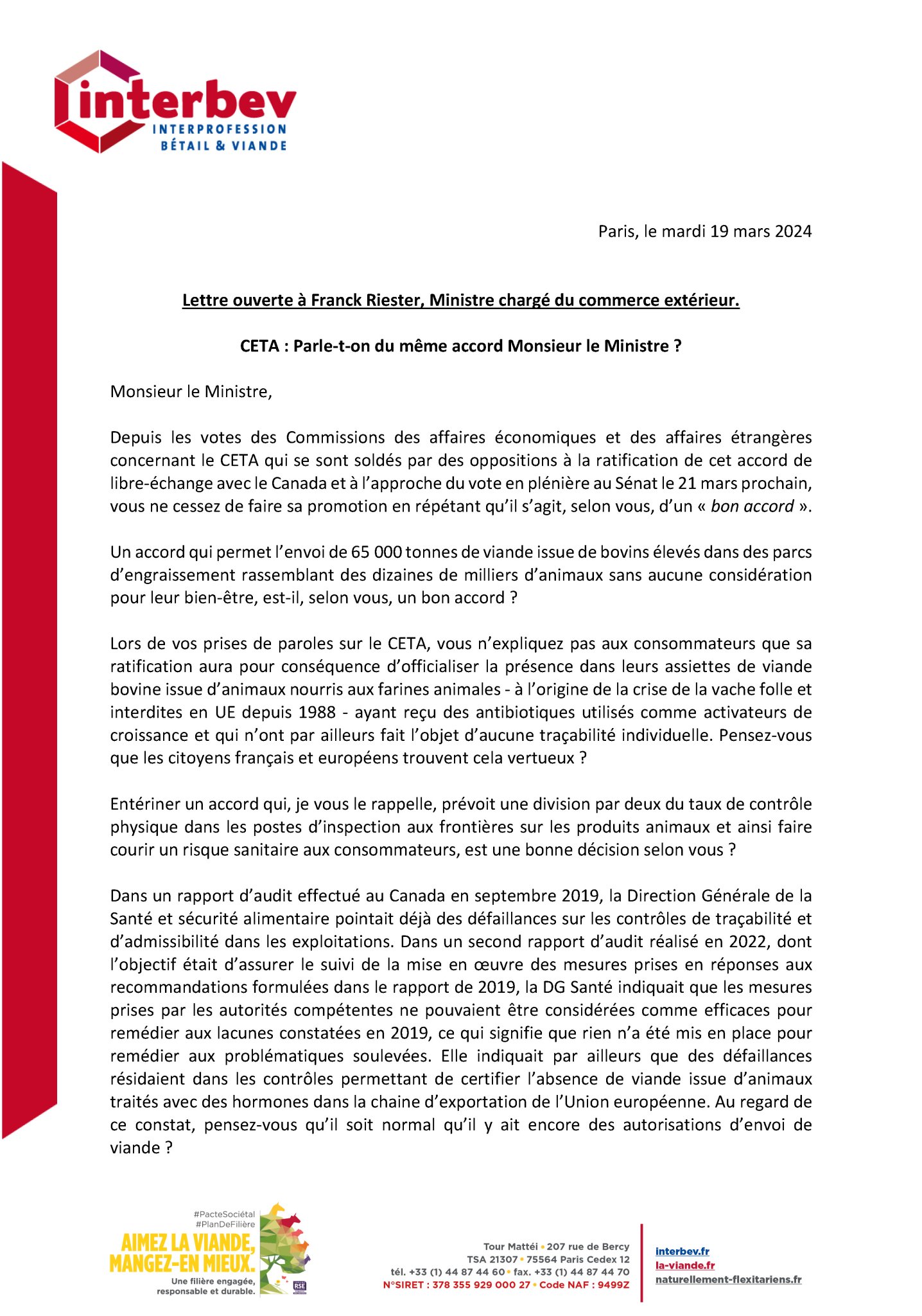 Jean Francois Guihard on X J ai envoye une lettre ouverte a franckriester pour expliquer pourquoi l accord CETA en l absence de ClausesMiroir est nefaste pour la filiere Elevage et Viande et la sante ...