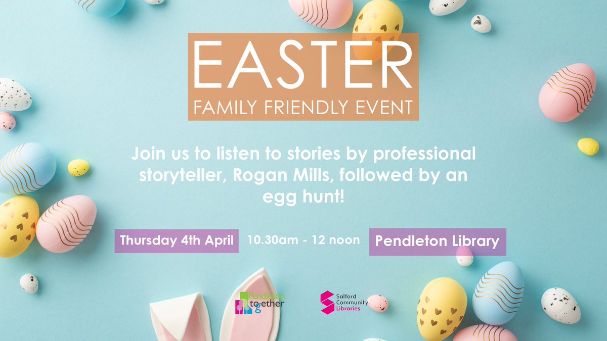 📣 Join us for a FREE, family friendly Easter event this April! 🐣 ✨It’s the perfect day for 4-8 year olds but any age is welcome! 🔸 Thursday 4th April 🔸 At Pendleton Library 🔸 10.30am - 12 noon Tickets are available from Pendleton Library - just ask a member of staff.