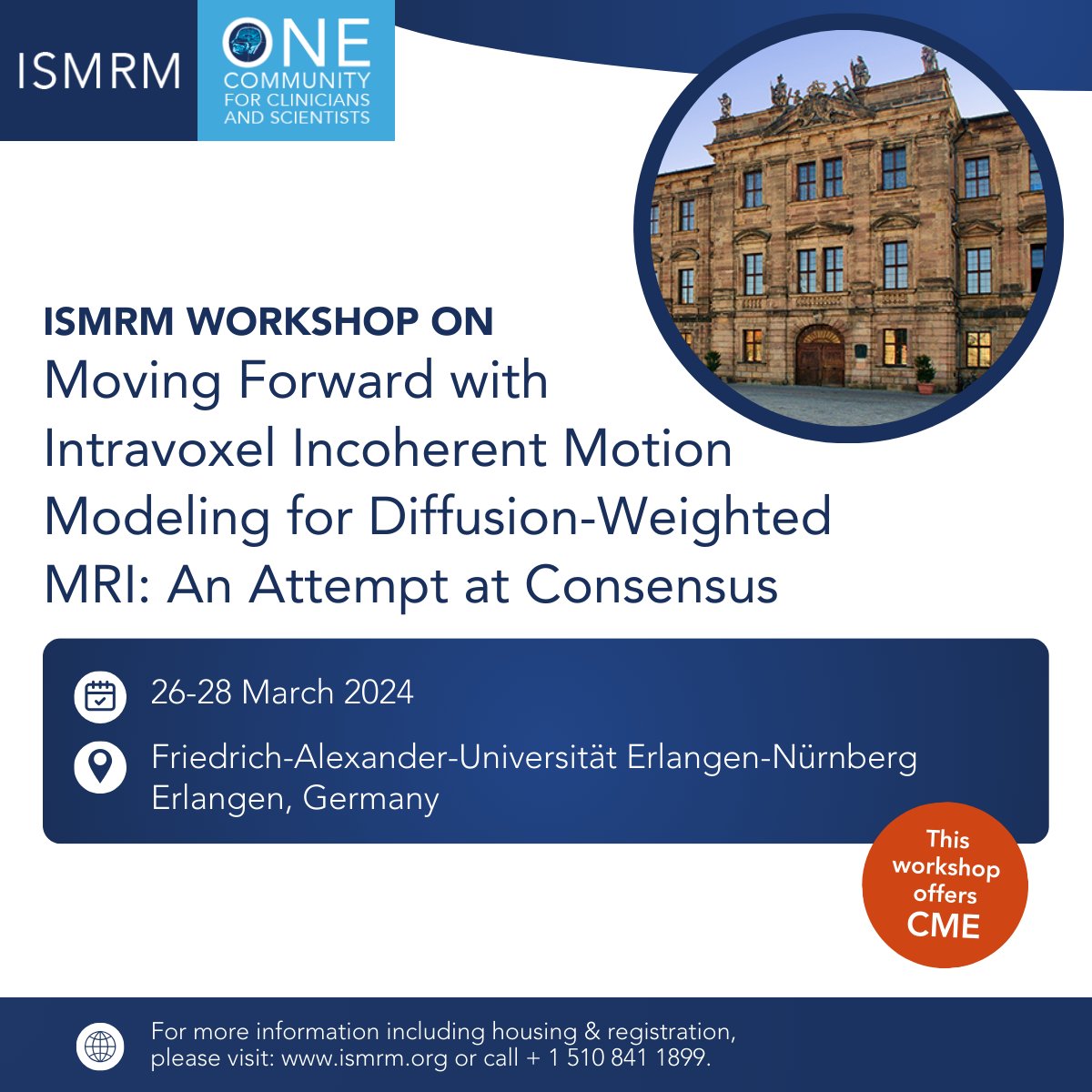 ISMRM's tweet photo. Join in Germany for the upcoming ISMRM Workshop!
ISMRM Workshop on Moving Forward with Intravoxel Incoherent Motion Modeling for Diffusion-Weighted MRI: An Attempt at Consensus
26-28 March 2024 | Erlangen, Germany
REGISTER NOW: https://t.co/KgtyRzCwYd
#ISMRM #ISMRT #MRI #MR https://t.co/qPXBCXQ7DQ