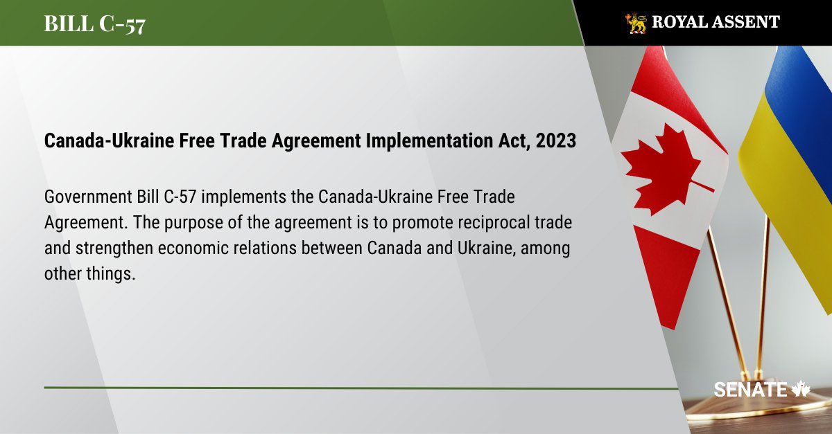 The 🇨🇦🇺🇦 Free Trade Agreement (CUFTA) received royal ascent! This milestone, a testament to the dedication and hard work of our team, wouldn't have been possible without the tireless efforts of everyone involved in making this important modernized trade agreement a reality.