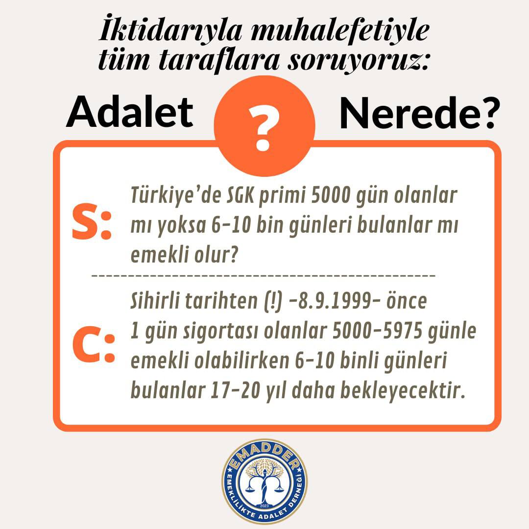 Hakkımız olanı Kademeli Emekliliği istemek Suç ise cezamızı çekmeye razıyız biz❗❗❗
#KademeİstemekSuçMu
<a href="/RTErdogan/">Recep Tayyip Erdoğan</a> 
<a href="/eczozgurozel/">Özgür Özel</a> 
<a href="/dbdevletbahceli/">Devlet Bahçeli</a> 
<a href="/meral_aksener/">Meral Akşener</a> 
@ErbakanFatih 
<a href="/Ahmet_Davutoglu/">Ahmet Davutoğlu</a> 
<a href="/alibabacan/">Ali Babacan</a> 
<a href="/T_Karamollaoglu/">Temel Karamollaoğlu</a> 
<a href="/EmadDernegi/">EMEKLİLİKTE ADALET DERNEĞİ ⚖️</a>