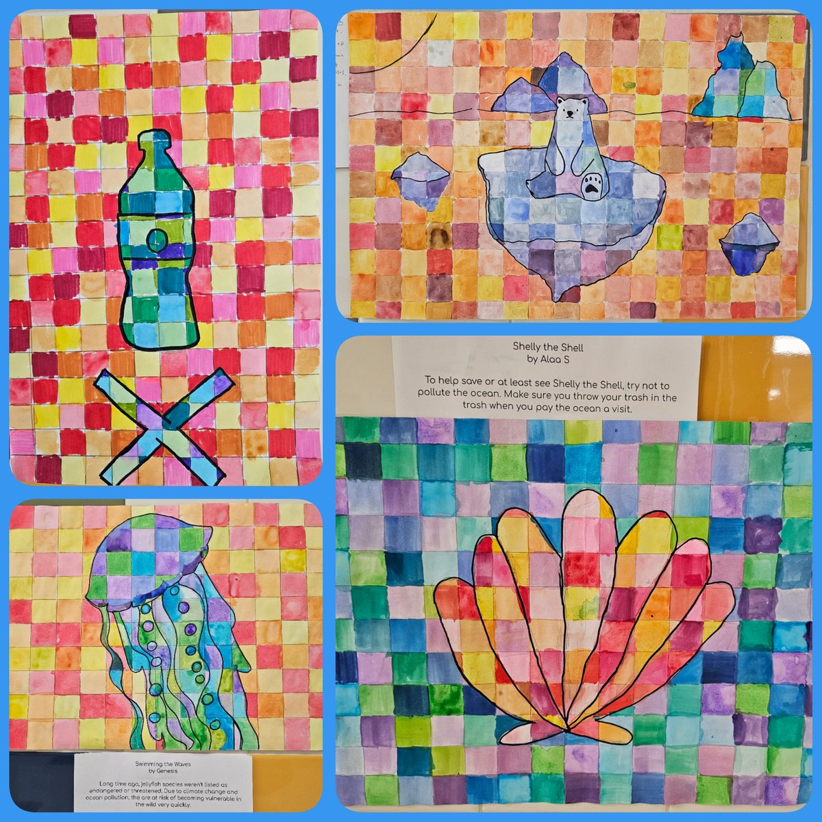 What does it mean to teach art integrated science? 8th graders @ROSArockets learned how to use warm and cool colors to paint a symbol related to water quality or conservation. Art can be a powerful advocacy tool to raise awareness about water quality and stewardship.