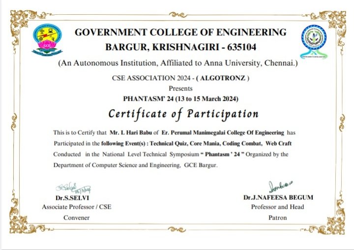 haribabu1133's tweet image. Very excited to share symposium certificate of technical quiz, webcraft . #technical #technicalquiz #cse #computer #Website #webcraft
