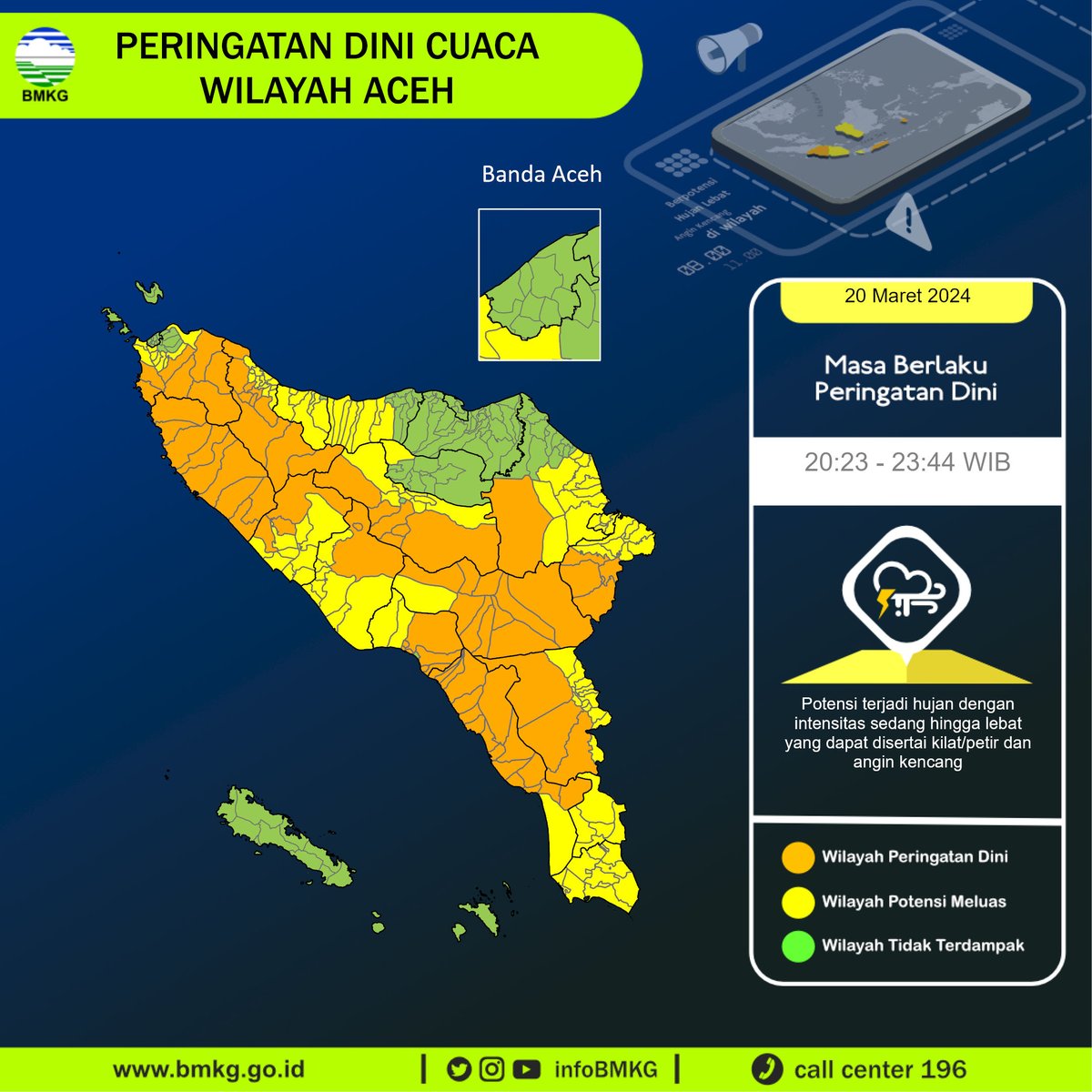 infoBMKG's tweet photo. Update Peringatan Dini Cuaca Wilayah - Aceh Tgl. 20 Maret 2024 pkl. 20:23 WIB
Prakirawan - BMKG - Aceh
https://t.co/aLGQan6XsM https://t.co/7qiZ3tTqCD