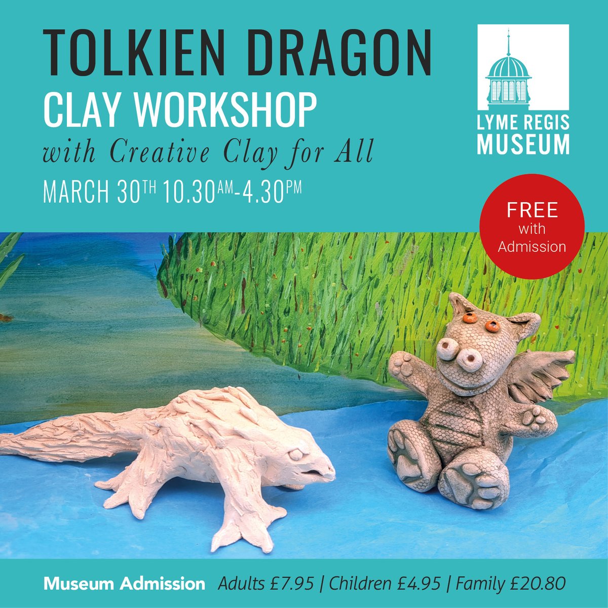 Did you know that J.R.R. Tolkien, author of 'The Lord of the Rings' took inspiration for his drawings and writing from his many holidays in Lyme Regis? Visit the Museum this Easter to learn about Tolkien and have a go at making your own clay dragon, guided by @CreativeClayFor!