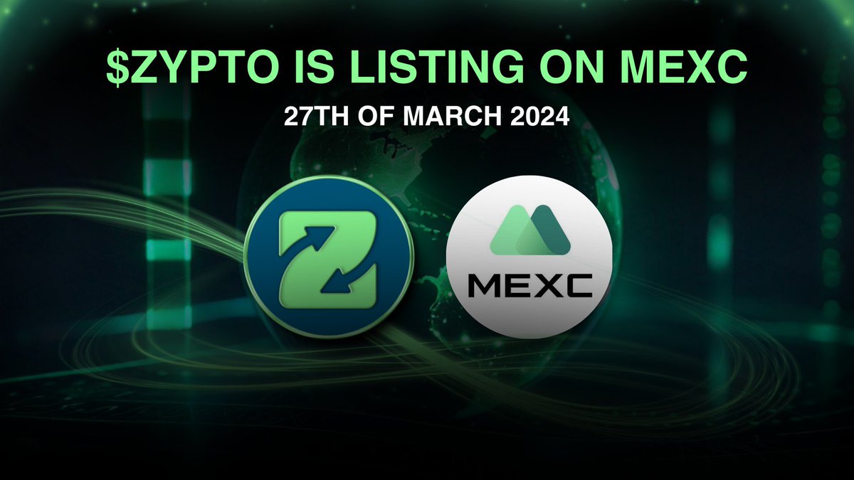 $ZYPTO is officially listing on @mexc_official! 🌟 

This is one of many exchanges the token will be listed on and we are looking forward to welcome more than 10 million users from 170 countries and regions around the world. 

🏆 To celebrate we are giving away 3x $100, simply