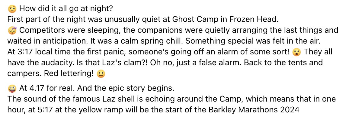 Screenshot from a post from one of the support crew, or 'gaters' as I've started thinking of them. 
It looks like the tweet about a car alarm wasn't just
<a href="/keithdunn/">Keith</a>'s deadpan humour and misdirection! #BM100