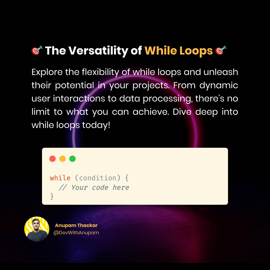 AnupamThackar67's tweet image. 🚀 Mastering JavaScript loops opens doors to efficient coding! Swipe through to learn the basics and elevate your programming skills!

#loopsinjavascript #webdevelopment #javascriptbasics #codinglife #learntocode #javascriptdeveloper #programmingtips #webdevworld #codenewbie