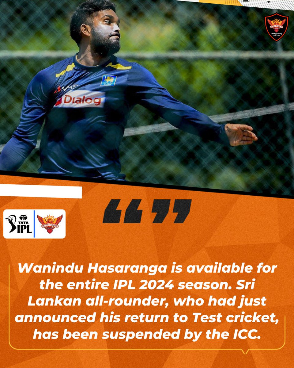 This is some news that will cheer you up #OrangeArmy!!

#SunrisersHyderabad #IPL2024 #WaninduHasaranga