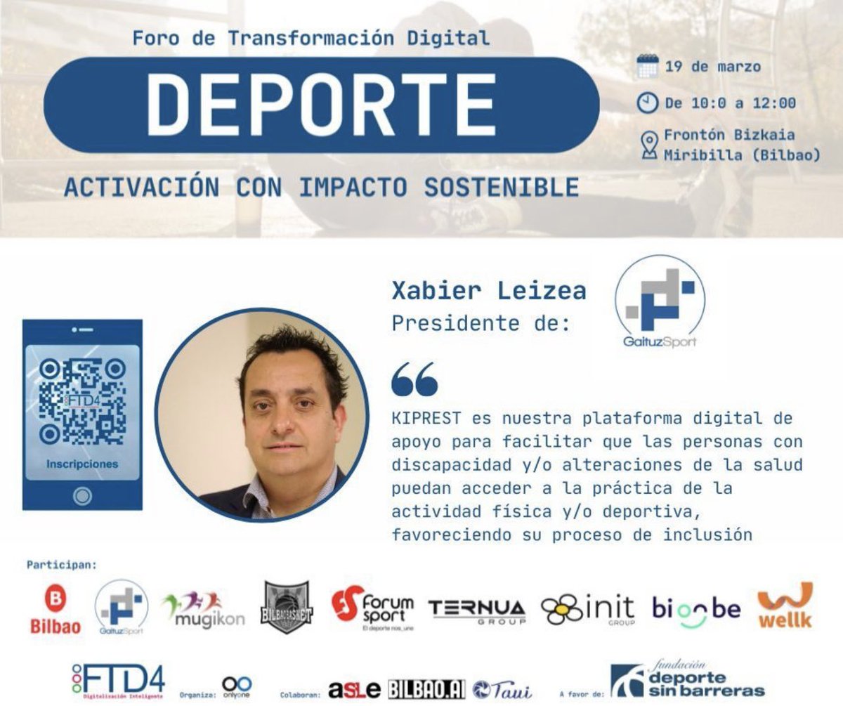 Ayer GaituzSport en el Foro de Transformación digital, centrado en #Deporte organizado por <a href="/OnlyONEymas/">OnlyOne-Comunicación y Marketing</a> 
Nuestro Presidente <a href="/XLeizea/">Xabier Leizea</a> presentó ‘Kiprest’ herramienta digital d apoyo 
😉 Gracias, un placer compartir conocimiento y experiencias con grandes ponentes y entidades #FTD4