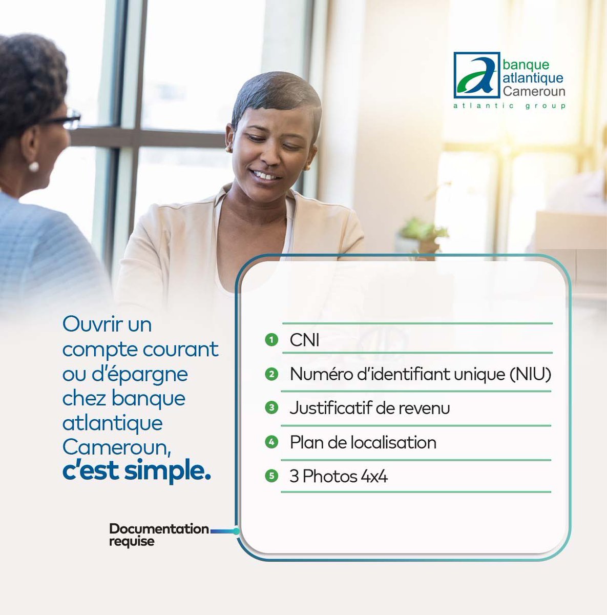 AFGBankCameroun's tweet photo. Ouvrir un compte courant ou un compte d'épargne chez nous, c'est très simple.
Munissez-vous de la documentation ci-dessous et rendez-vous en agence.
Alors vous passez quand ?
#customerorientedbank
#BACM
#EPARGNEPLUS https://t.co/GHQvCk8WRj