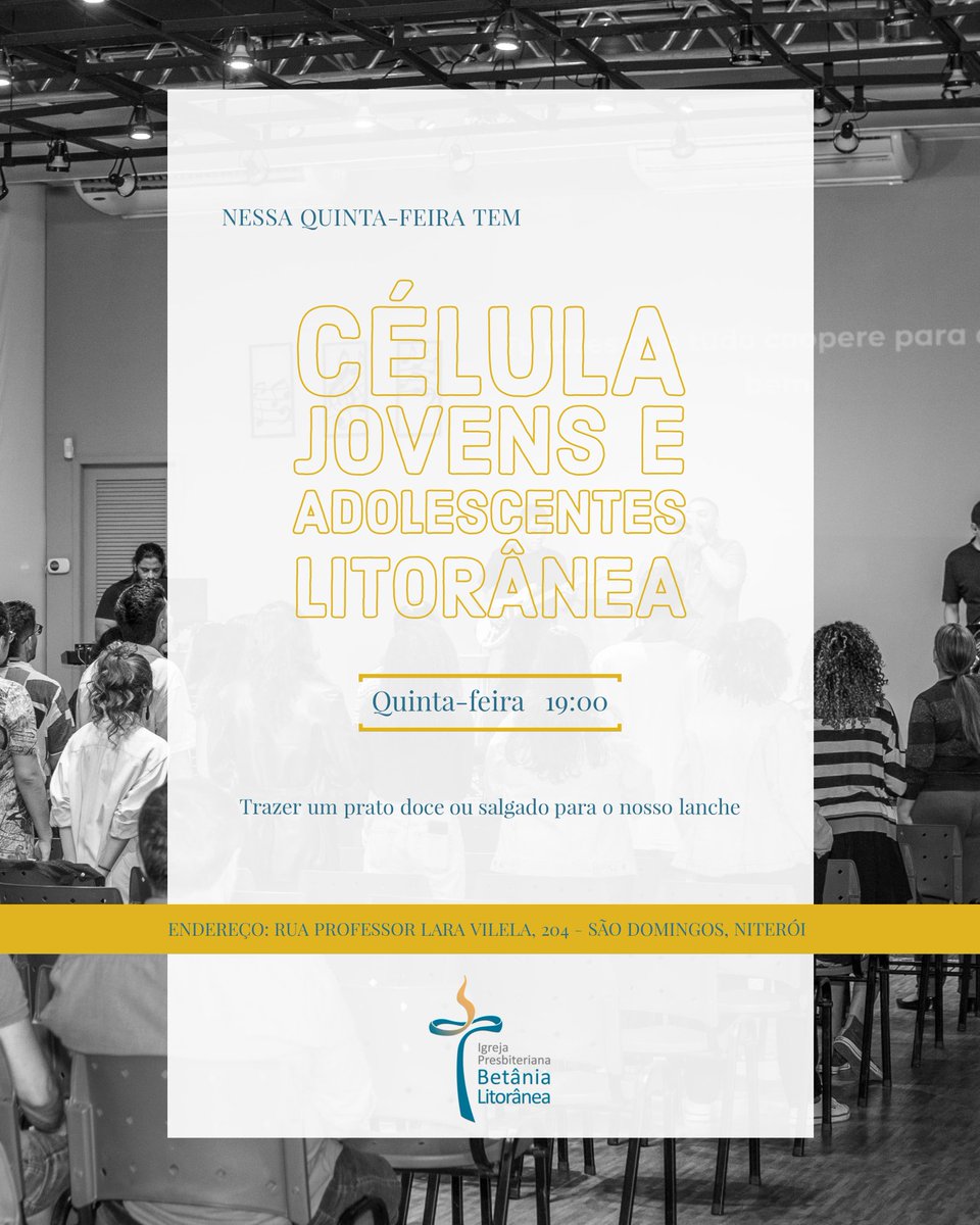 Galera de Niterói que queira ir numa célula de jovens bacana. Aparece amanhã aqui! Estamos preparando algo único p vc!
