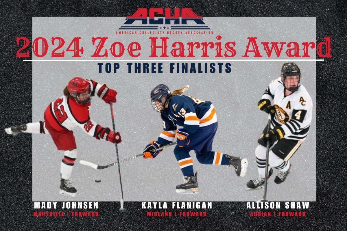 𝓞𝓷𝓮 𝔀𝓮𝓮𝓴 from today we will announce the 2024 Zoe Harris award winners. Today we announce the finalists. #ACHAhockey #womenshockey #playeroftheyear