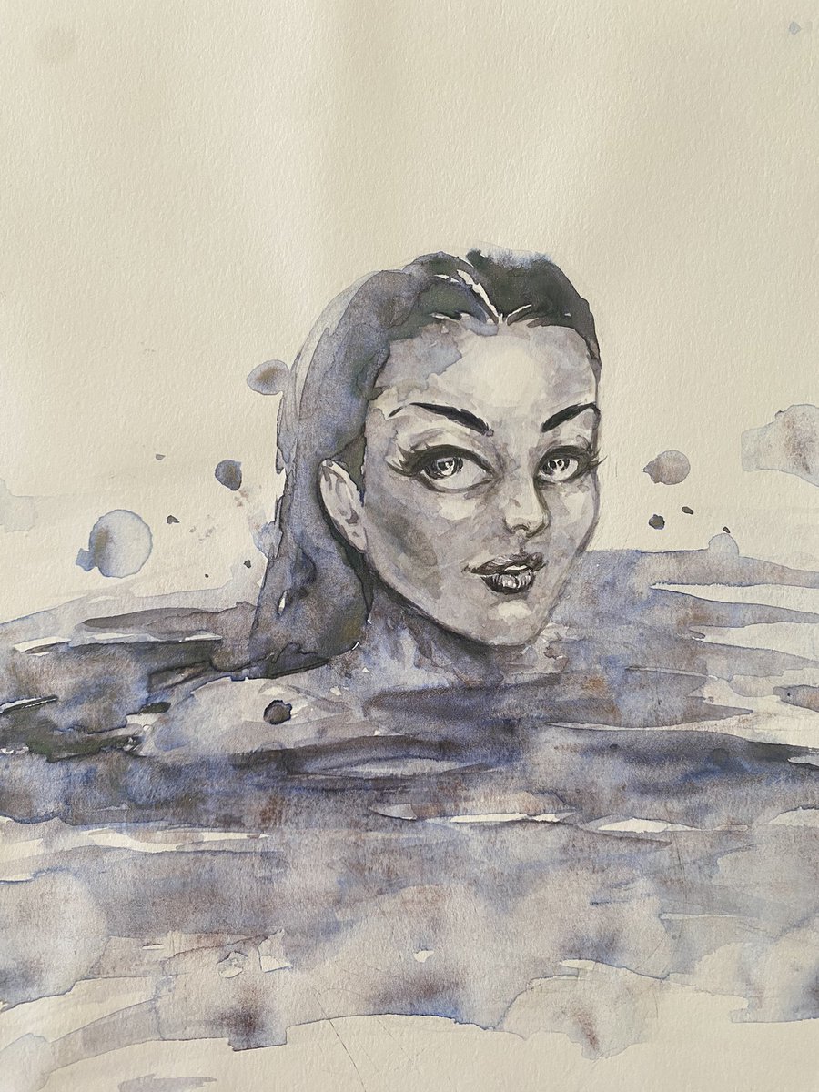 It’s #Wednesday , but bringing #MorticiaAddams going for a swim. 
#PolarBearPlunge , claims that #icebathing gives her that gorgeous glow. 
U in on this trend? 🥶 
#AddamsFamily #sketchbook #watercolor #doodles #theblues #spring #plunge #sketchmonkey #traditional #art #Hope