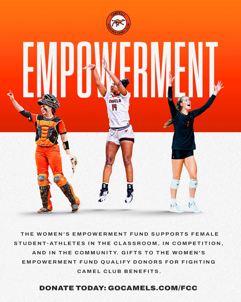 𝐄𝐌𝐏𝐎𝐖𝐄𝐑𝐌𝐄𝐍𝐓 In 2023, the Fighting Camel Club officially announced the creation of the Women's Empowerment Fund ➡️ empowering our Female Student-Athletes in the classroom, in competition, and in the community. 🔗Join Today: gocamels.com/fcc