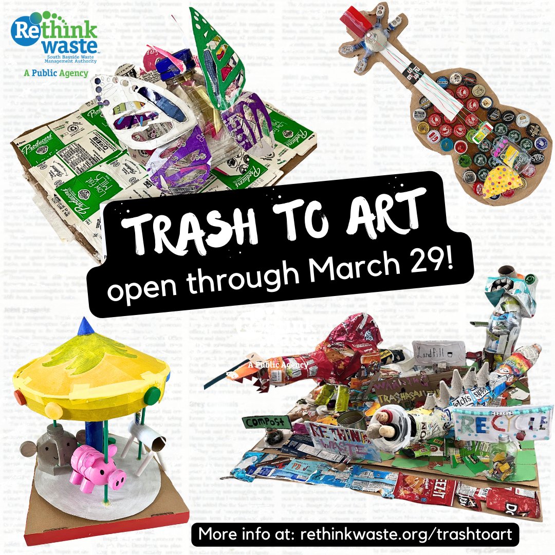 Our annual Trash to Art contest closes NEXT Friday, March 29 at 4 p.m.! We're accepting both individual and class projects. Here are some amazing submissions we've received from 3rd-5th grade students in the past. For contest details, visit rethinkwaste.org/trashtoart.