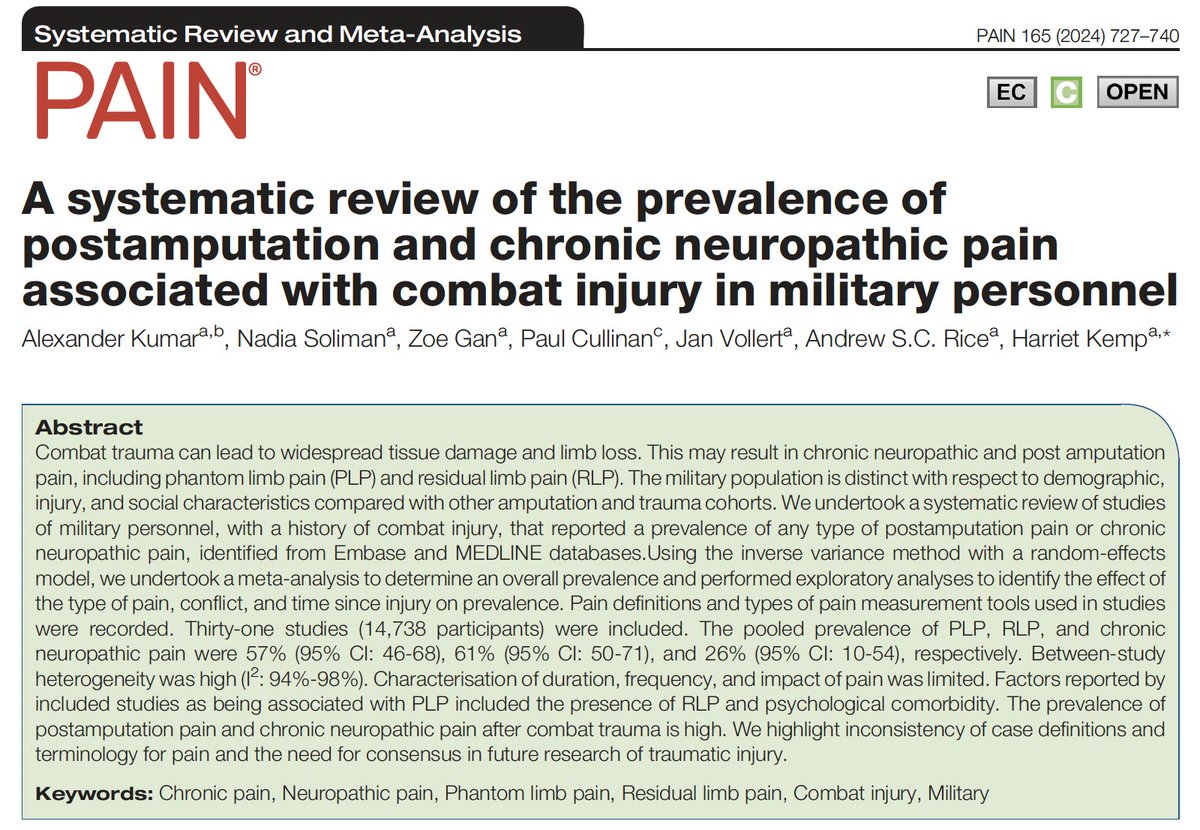 Thrilled that this has been published. A massive thanks to all the co authors who have been instrumental in getting this over the line. This work provides the starting point to improving pain management for combat injured military personnel. 

journals.lww.com/pain/fulltext/…