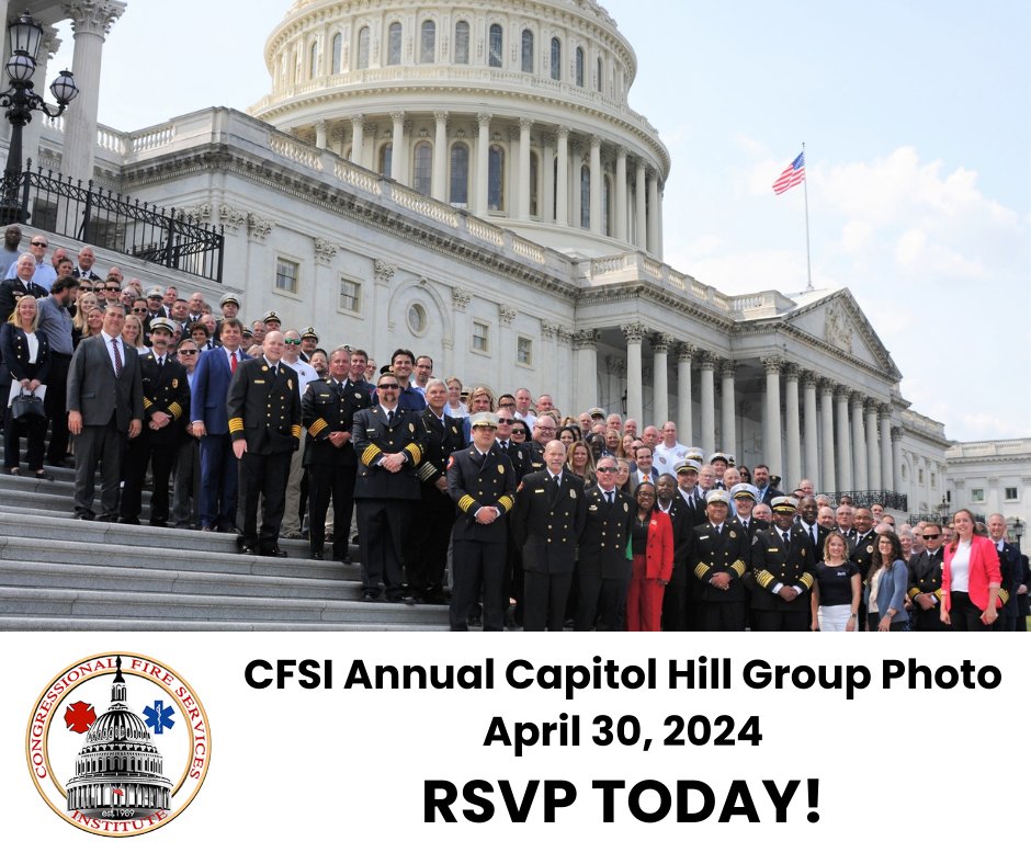 📷🔥Don't miss your chance to be in the hottest photo in #WashingtonDC at #CFSI2024! Help us show the strength of the #fireservice on #CapitolHill. ✅ RSVP for the photo today: bit.ly/3TMJCFn ✅ Register for CFSI2024: bit.ly/CFSI2024