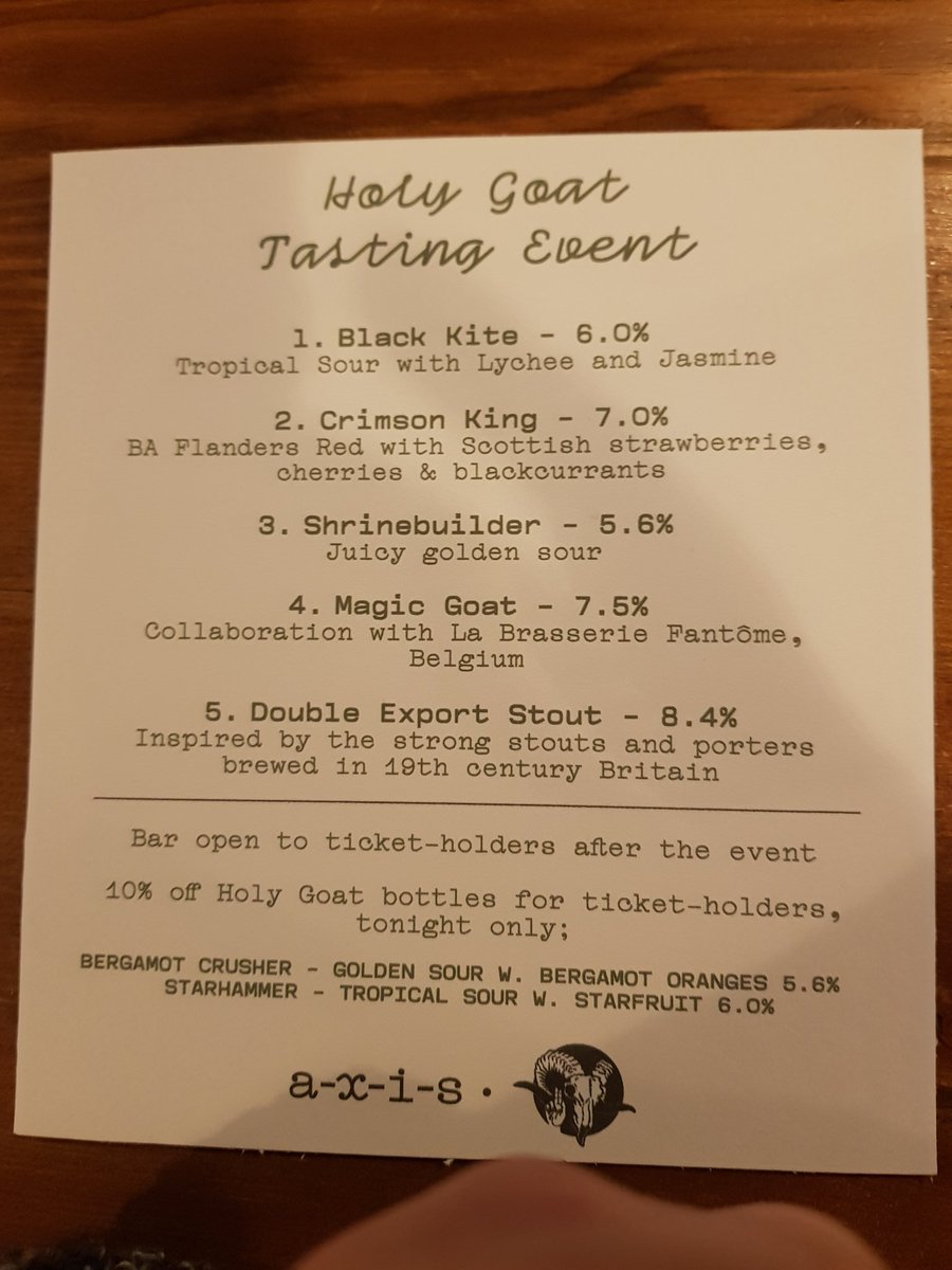 BombGirl's tweet image. @axisbeer for the @holygoatbrewing tasting  this is the list of beers we're actually starting with the Shrineholder sour, doing more of an avalanche
@craftbeerncl