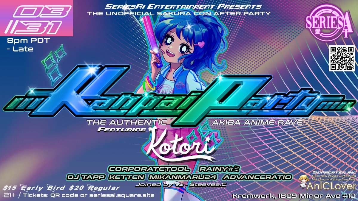 A wild coincidence means that we get to bring you not one, not two, but THREE stages of Anime Raving to close out your Sakura-Con weekend, thanks to <a href="/SeriesAi_Music/">Series 愛(Ai) @ TBA</a>, with one price for the whole complex. We're so excited to bring y'all the best afterparty in town!