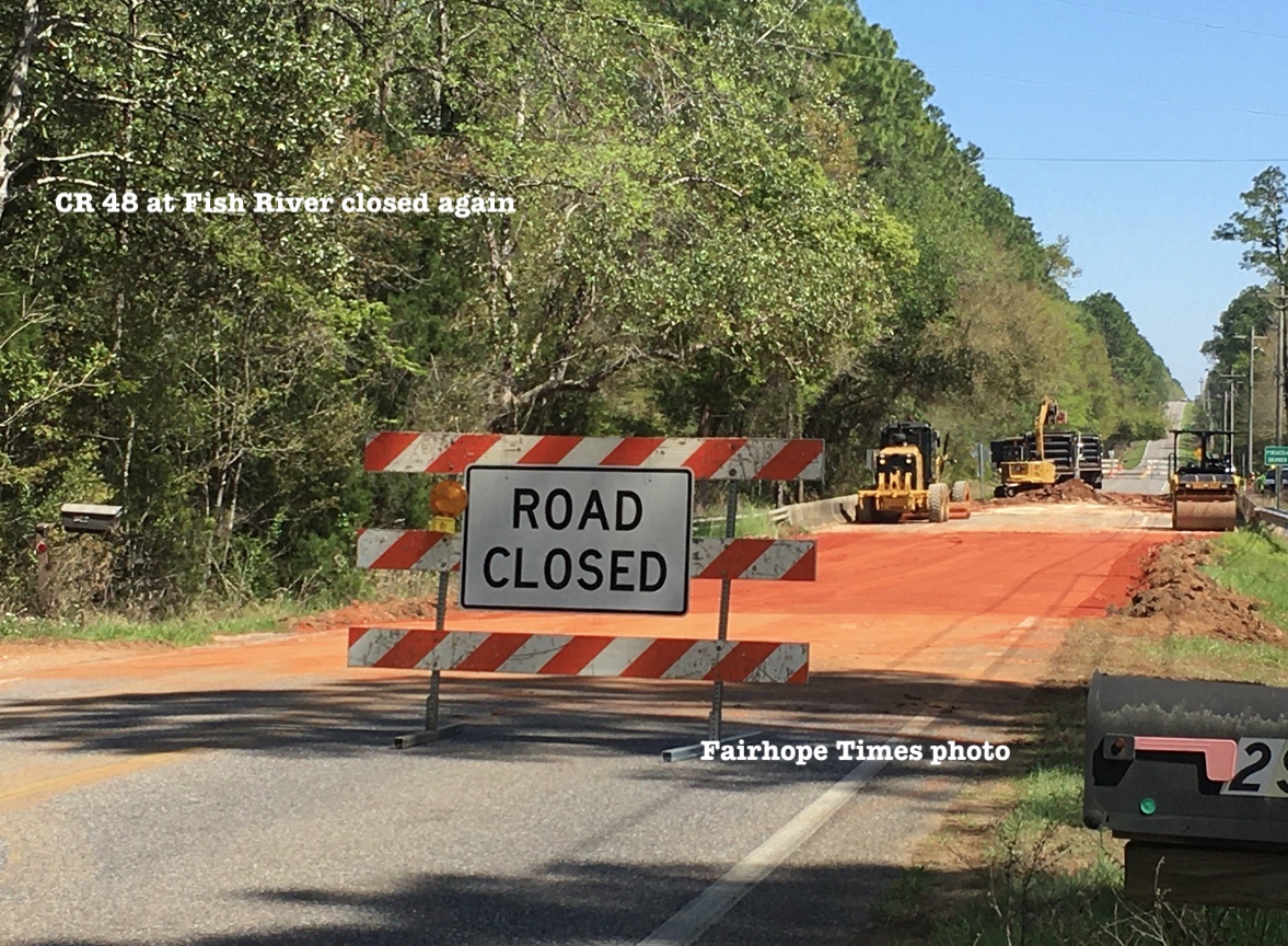 Fairhope_Times's tweet photo. CR 48 is closed again for more bridge work. #fairhopeal #baldwincounty #fishriver https://t.co/SWsAvMHw62