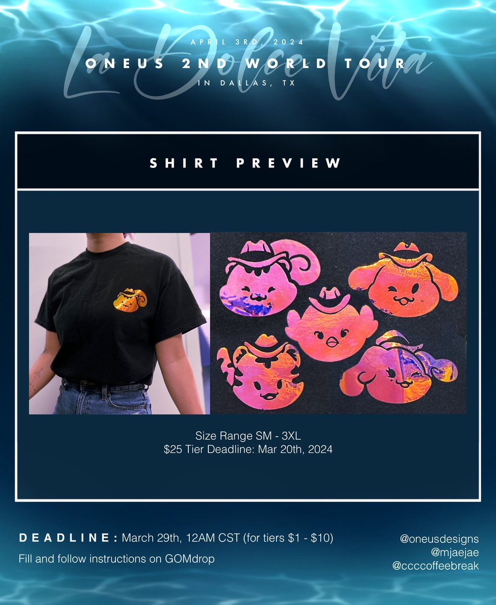yeehawwithus's tweet photo. Today is the last day to order tier three for the Oneus Dallas banner project!! Be sure to secure your cute cowboy Oneus t-shirts soon!! 

Shipping is available! 

#oneus #wtsoneus #oneuswts https://t.co/Y4QGqpZBc7