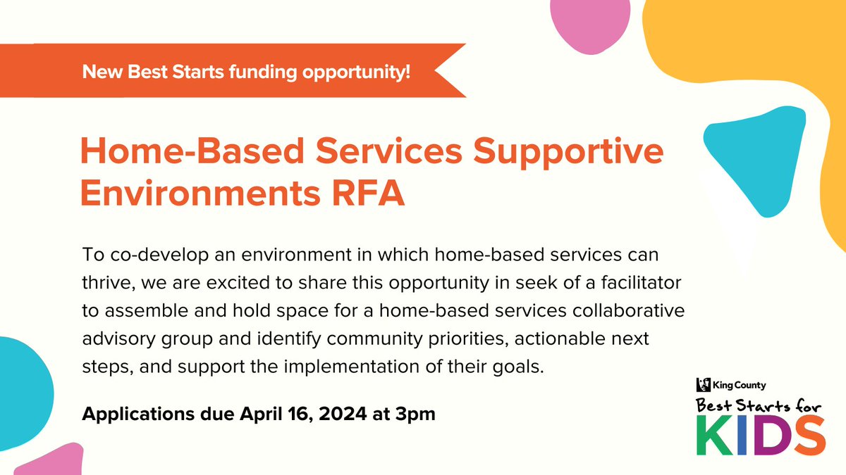 New Best Starts for Kids funding opportunity! Apply by April 16: bit.ly/4933ybl

What other opportunities are open &amp; upcoming? See our calendar: bit.ly/3hcQY0M