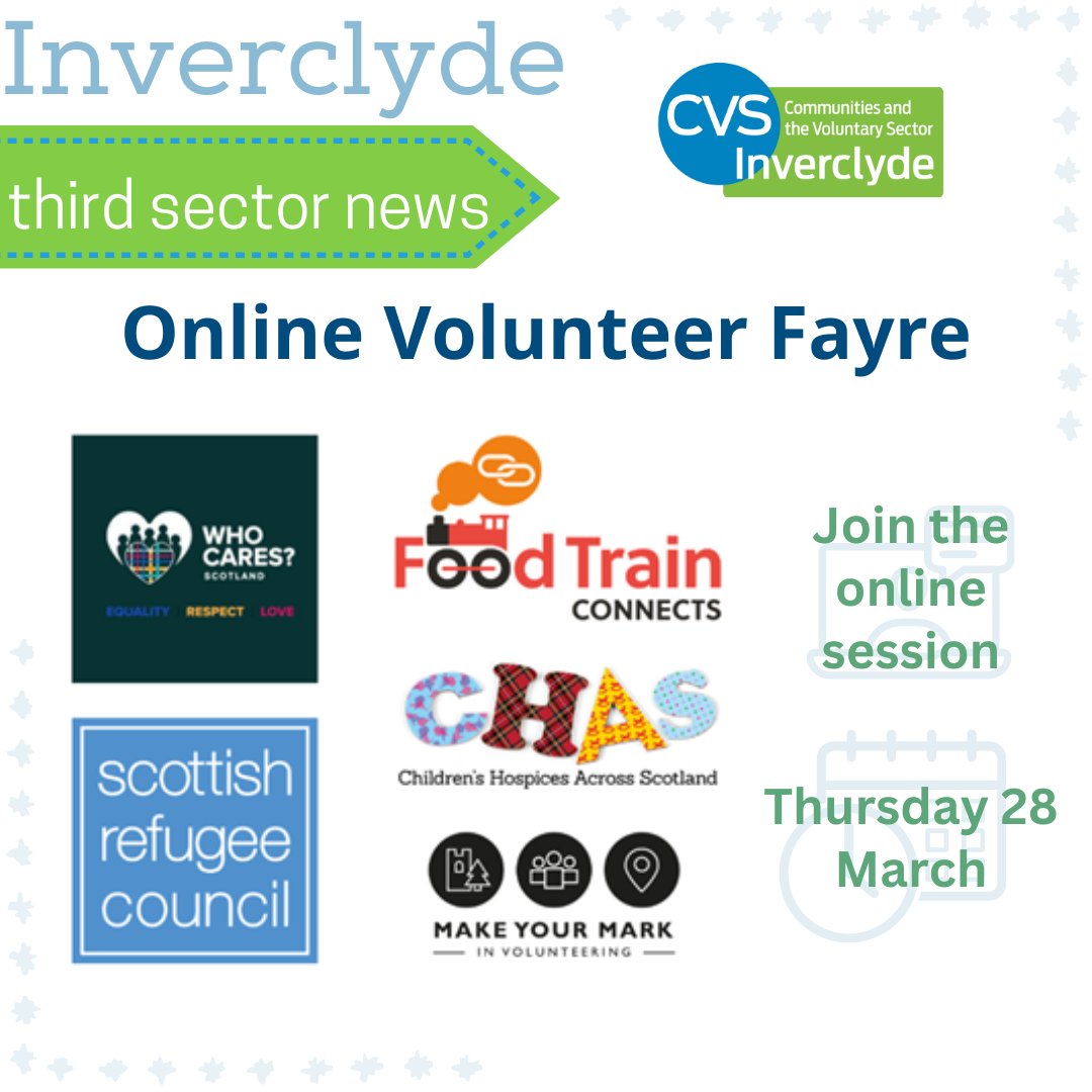 Join the online volunteer fayre with @FoodTrainScot, @scotrefcouncil, @supportCHAS, @whocaresscot and Make Your Mark in Volunteering. Taking place Thursday 28 March, 10.30am – 12.30pm. Sign up: form.jotform.com/221462009803347