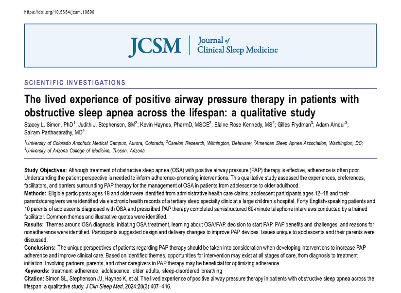 This qualitative study assessed the experiences, preferences, facilitators, and barriers surrounding PAP therapy for the management of OSA in patients from #adolescence to older #adulthood. bit.ly/4934GM7 #sleepapnea #CPAP