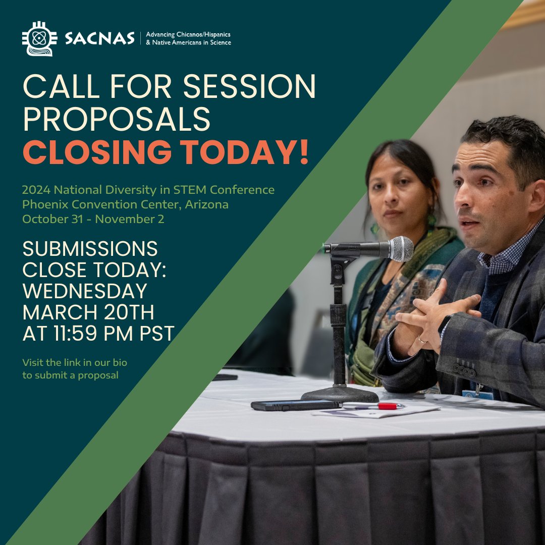 Final call to submit a session proposal! Share your voice at #2024NDiSTEM by contributing to a STEM Symposia and/or Professional Development Session. All session proposals are due TODAY before midnight PST, visit bit.ly/411zVnn to learn more.