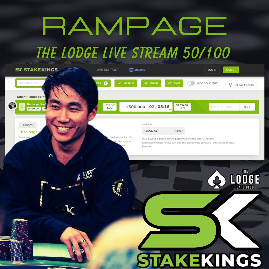 All new @rampagepoker action is up on StakeKings.com for @LodgePokerClub 50/100 Live Stream on Friday 3/22. Click the link below & grab yours before it's gone! Get it here: stakekings.com/player/Rampage…