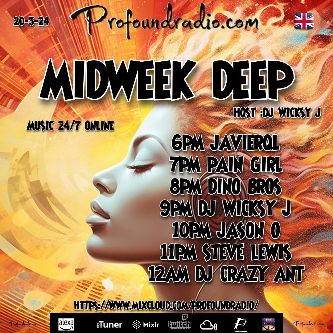 Midweek Deep streaming on profound radio website , mytuner-radio.com, mxlr.com. bringing great selections of deep house direct to you. #wednesday #wednesdayvibes #housemusic #housemusicdj #weareprofound #house #midweekmotivation
