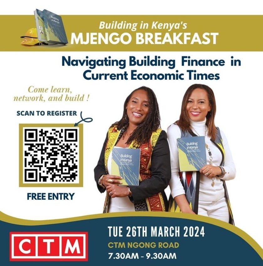 📢📅 Join us for our upcoming event: 🏗 Mjengo Breakfast: Navigating Building Finance in Current Economic Times 🏢💼 🗓 Tue 26th March 2024 🕣 7:30 am to 9:30 am 📍 CTM Ngong Road Register now 🔗 Link: shorturl.at/ghjk1 See you there! #MjengoBreakfast #BuildingInKenya