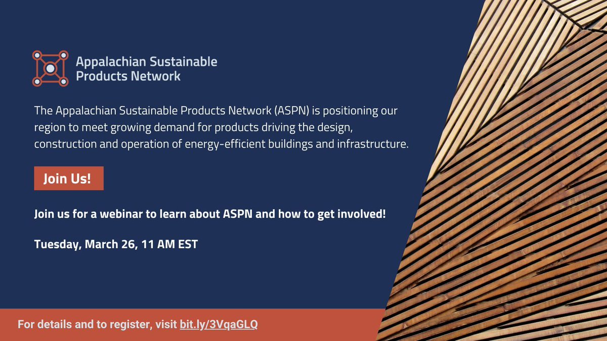 Are you a professional in the building industry? Join GBA on March 26 at 11 a.m. EST for a webinar to learn about the Appalachian Sustainable Product Network (ASPN). Learn more and register here: buff.ly/3TqULdp