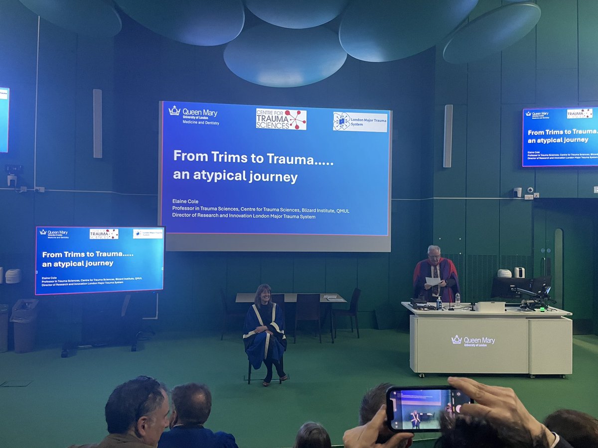 Great inaugural Professorial lecture from @TraumaEMC at @QMULBartsTheLon this evening. Excellent combination of personal history and high quality science! Some photos did not quite match the present audience. Our patients are fortunate that Elaine chose Trauma over Trims.