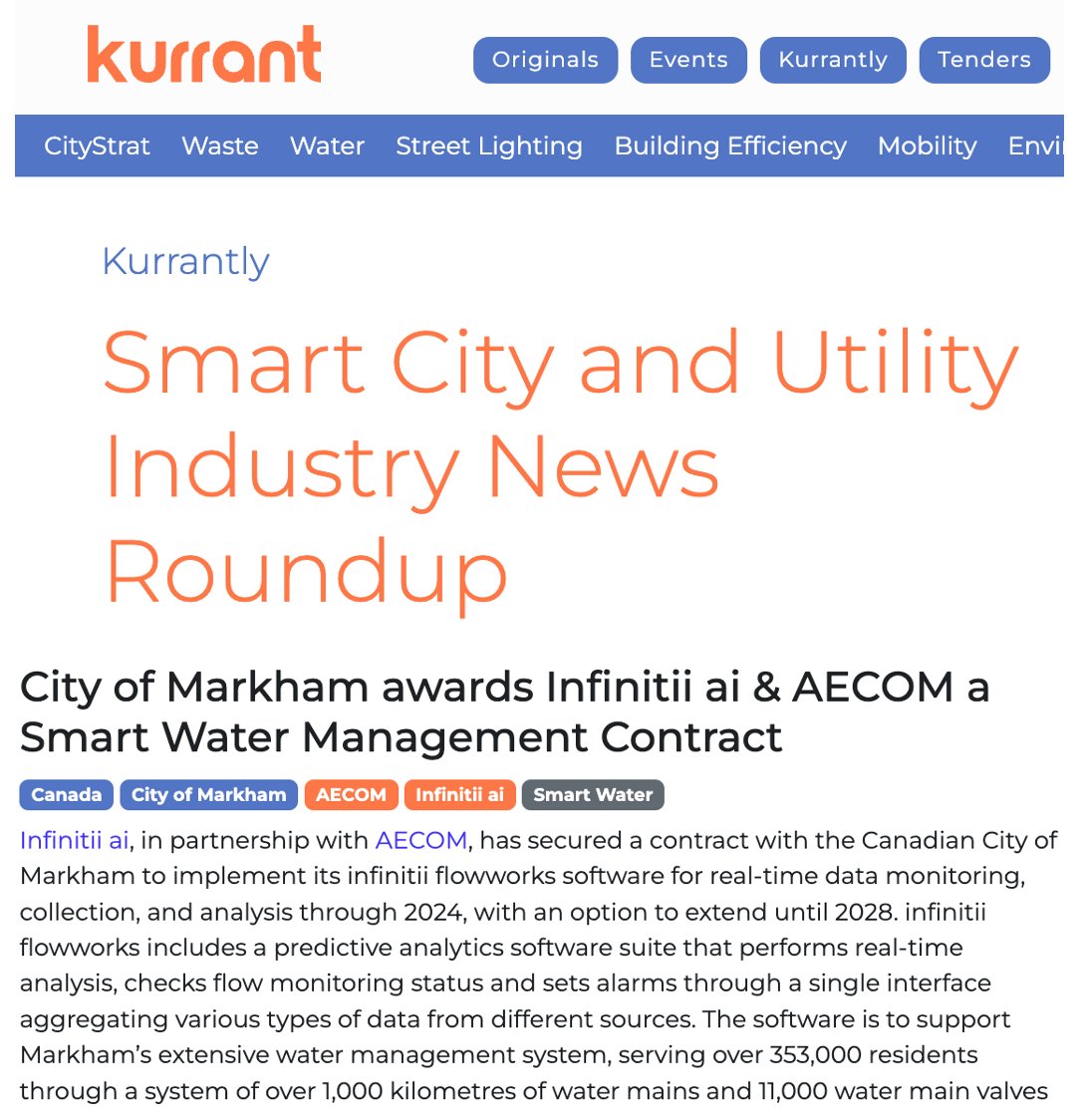 @KurrantI profiles @infinitiiai's win @cityofmarkham with @AECOM in today's #SmartCity and #Utility Industry #News Roundup. kurrant.com/kurrantly/smar…

$IAI.cn $CDTAF $7C5 #CSE #OTC #FSE #AI #ML #Water #Infrastructure #artificialintelligence #machinelearning