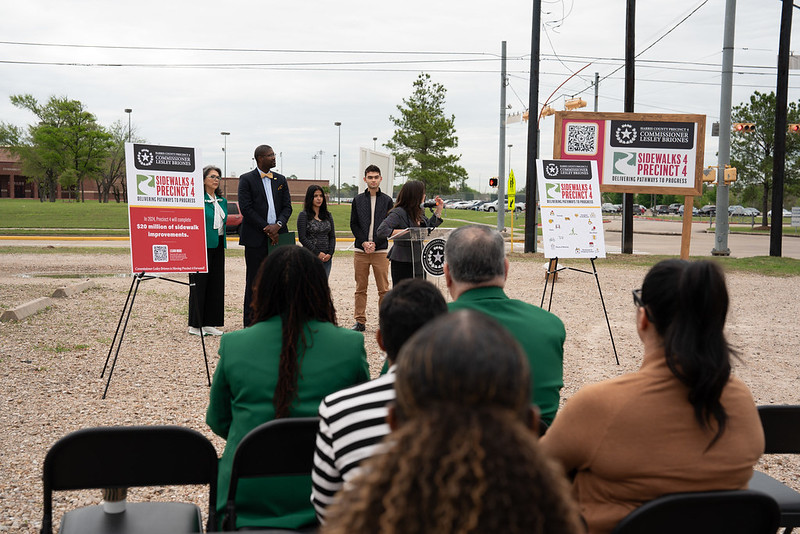 HCPrecinct4's tweet image. Commissioner Briones is making strides! At today's press conference, she announced #HCPrecinct4's commitment of $20M to connect sidewalks in high-traffic areas across the precinct. This is a direct result of her focused efforts during our #ListeningTour.  #CommunityPriorities