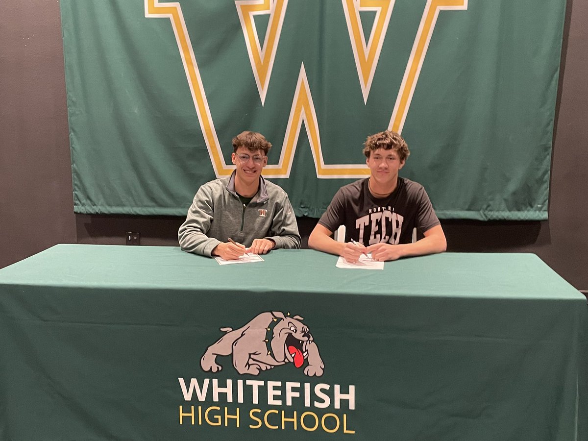 This Just In: @WhitefishFB’s @mason_kelch & @RyderBarinowski have officially signed with @MonTechFootball to continue their athletic careers. More on this to come, including full 1-on-1 interviews. #Whitefish #WHS #Bulldogs #WhitefishBulldogs #mtscores #mtsports #RollDiggs