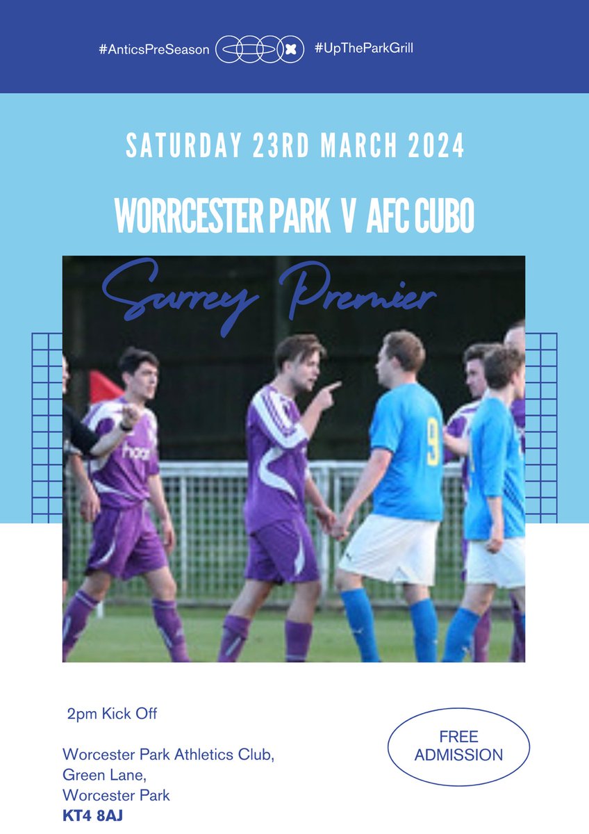 Back in @SurreyPremierCF action this Saturday. The first of 5 big games in 14 short days…..

We host @AFCCubo 2pm KO

Support welcome 🌞⚽️🍻💙
