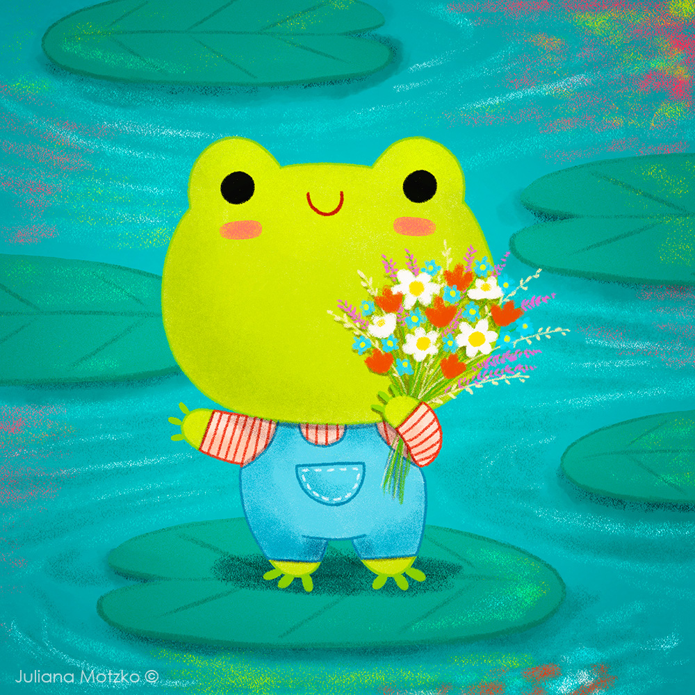 Happy Frog Day! 🐸💐 #frog #sapo #frogday #spring #springtime #kawaii #cute #animal #animalillustration #kidlitart #kidlitartist #illustration #childrenspublishing #childrenillustration #nursery #kidsdecor #illustrator #JulianaMotzko