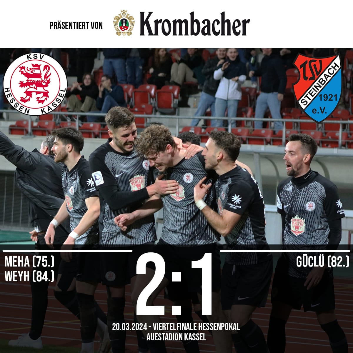 Was ein Pokal-Krimi! Bei schönstem Flutlicht ringen die Löwen den TSV Steinbach Haiger in einer spektakulären Schlussphase nieder und stehen hochverdient im Halbfinale des Hessenpokals! 💪⚽🦁 #ksvhessen #kassel #ksvhessenkassel #löwen #ksvtsv #hessenpokal