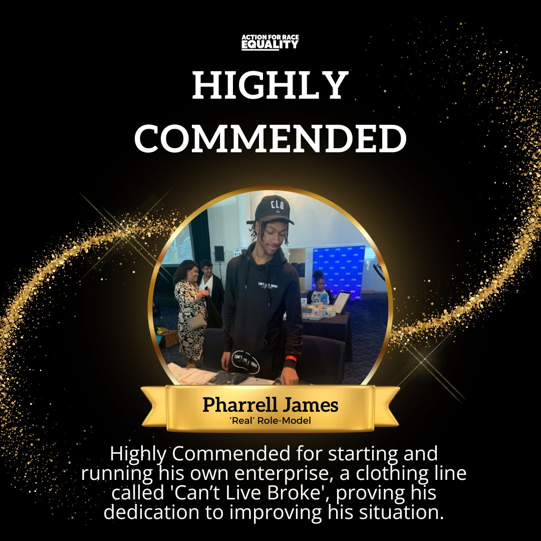 Pharell James - Highly Commended for the 'Real' Role-model category 👍 #MovingOnUpAwards

Well done to Pharell James for his entrepreneurial spirit and dedication to providing affordable clothing for young people! #Entrepreneurship #CelebrateChampions