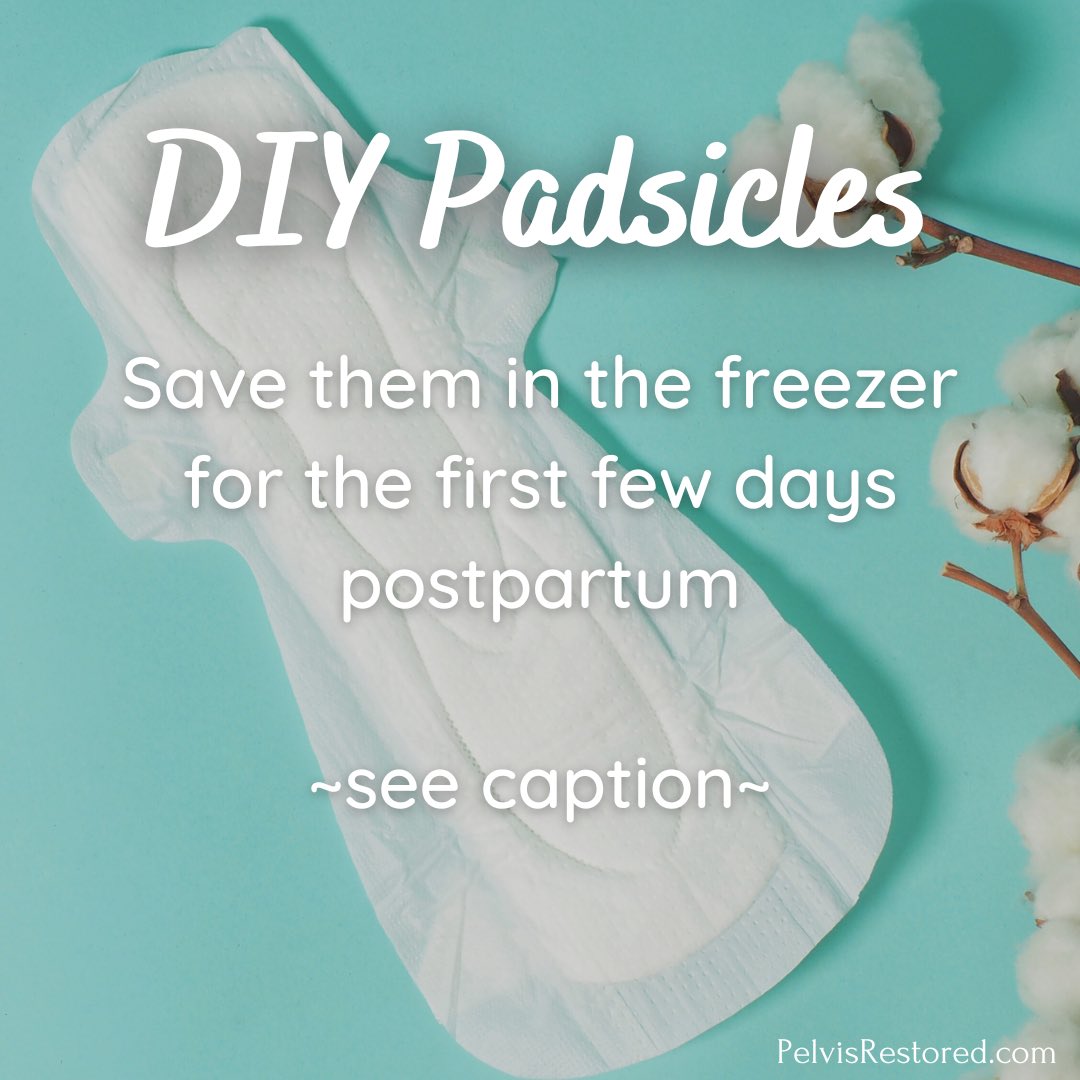 DIY Padsicles:
1️⃣ Purchase your favorite pads 
2️⃣ Add aloe vera gel and witch hazel (alcohol free) 
3️⃣ Store in a ziplock bag in the freezer 

partum #postpartumhealth #postpartumhealing #pregnancy #pregnant #pregnancybody #labor #laboranddelivery #prenatal #mom #painrelief