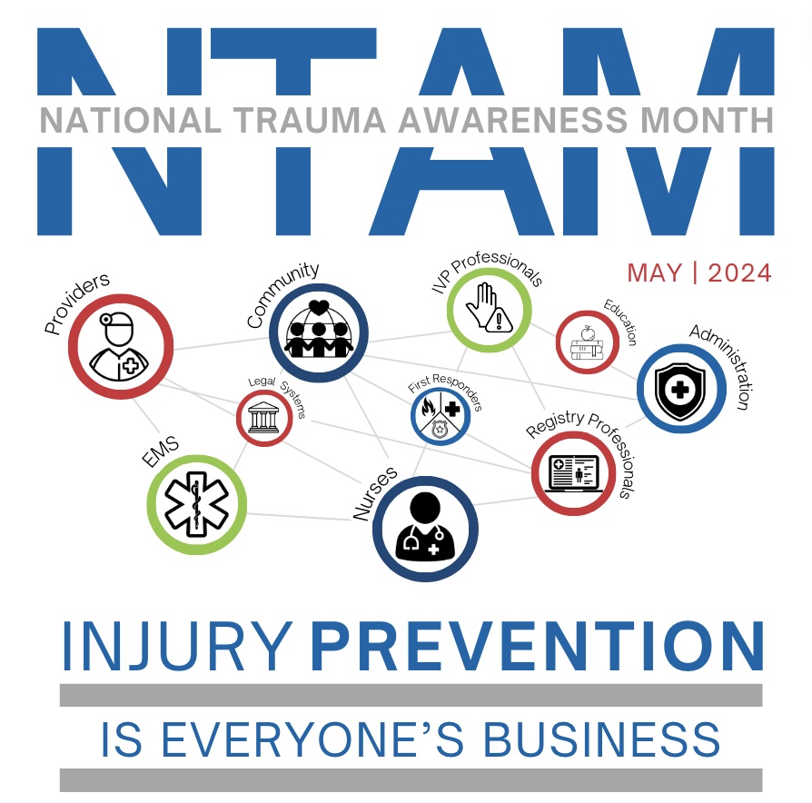 Join us this May for 𝗡𝗮𝘁𝗶𝗼𝗻𝗮𝗹 𝗧𝗿𝗮𝘂𝗺𝗮 𝗔𝘄𝗮𝗿𝗲𝗻𝗲𝘀𝘀 𝗠𝗼𝗻𝘁𝗵 where Injury Prevention Is Everyone's Business! More details and opportunities to connect coming soon! Learn more at amtrauma.org #ATSTrauma #TraumaSurvivors @SocTraumaNurses…