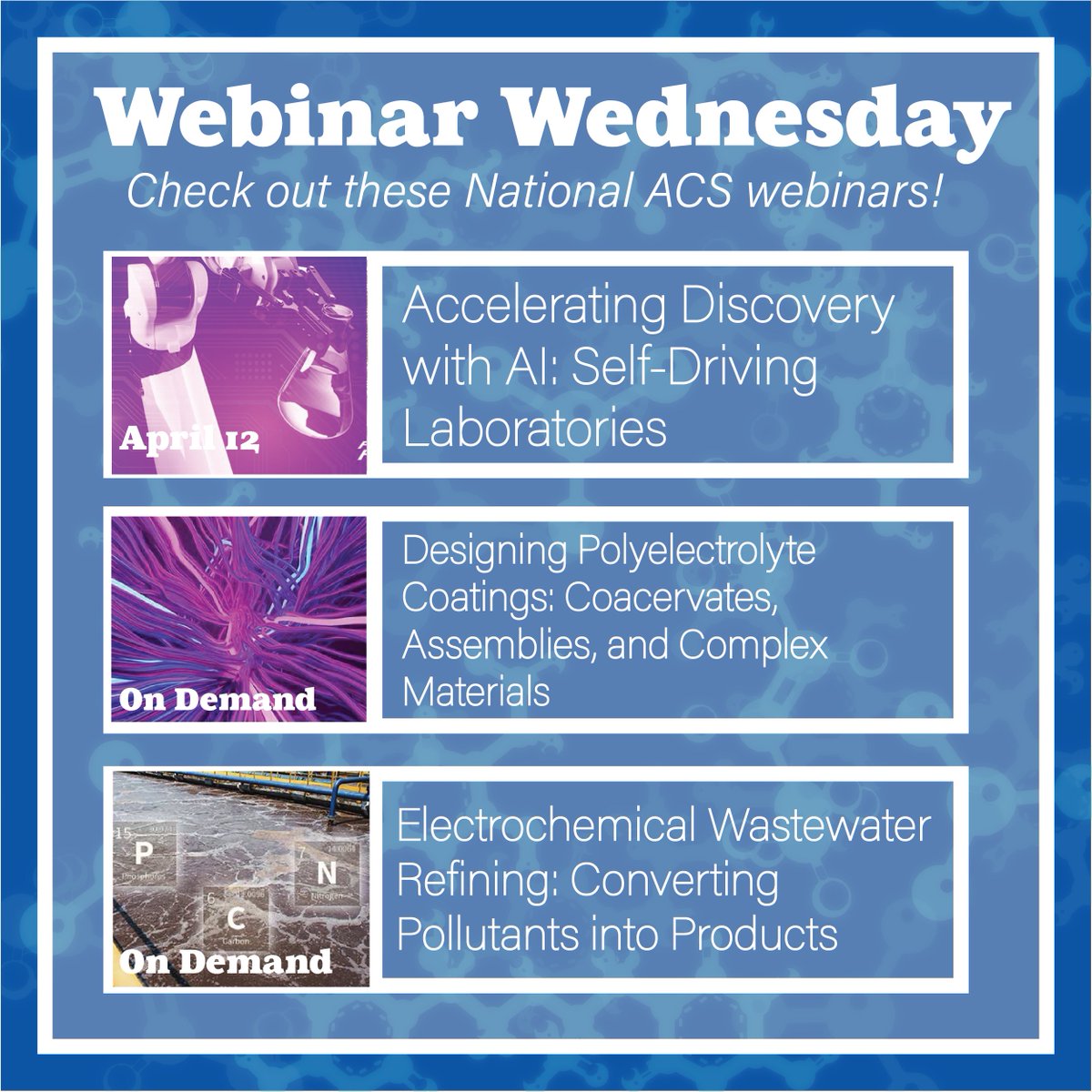 Did you know that National ACS produces webinars? Check out these webinars at acs.org/acs-webinars.h…. Images used in this post are from acs.org.