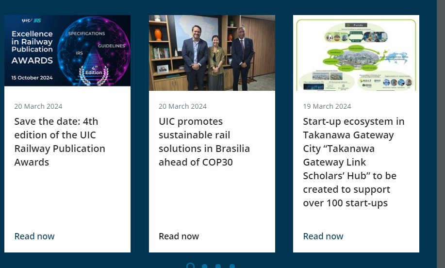 Please find the latest eNews articles on the 4th edition of the UIC Railway Publication Awards, the UIC promoting sustainable rail solutions in Brasilia ahead of COP30, the start-up ecosystem in Takanawa Gateway City “Takanawa Gateway Link Scholars’ Hub” uic.org/com/enews/