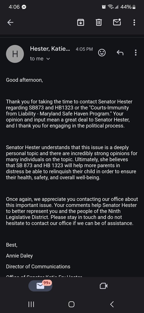 Response from a Maryland State Senator to the baby box issue. @katiefryhester
She wants to help more parents relinquish. #adoptee #ADOPTION #adopteerights