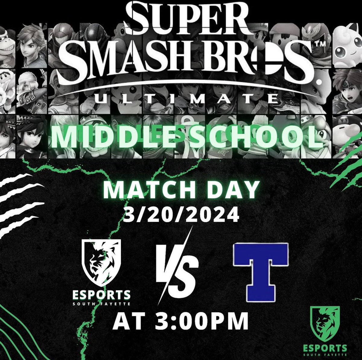 Our Middle School Esports Team is playing Trinity MS in Super Smash Bros. at 3:00 PM! #SFMSLionPride #SFLionPride