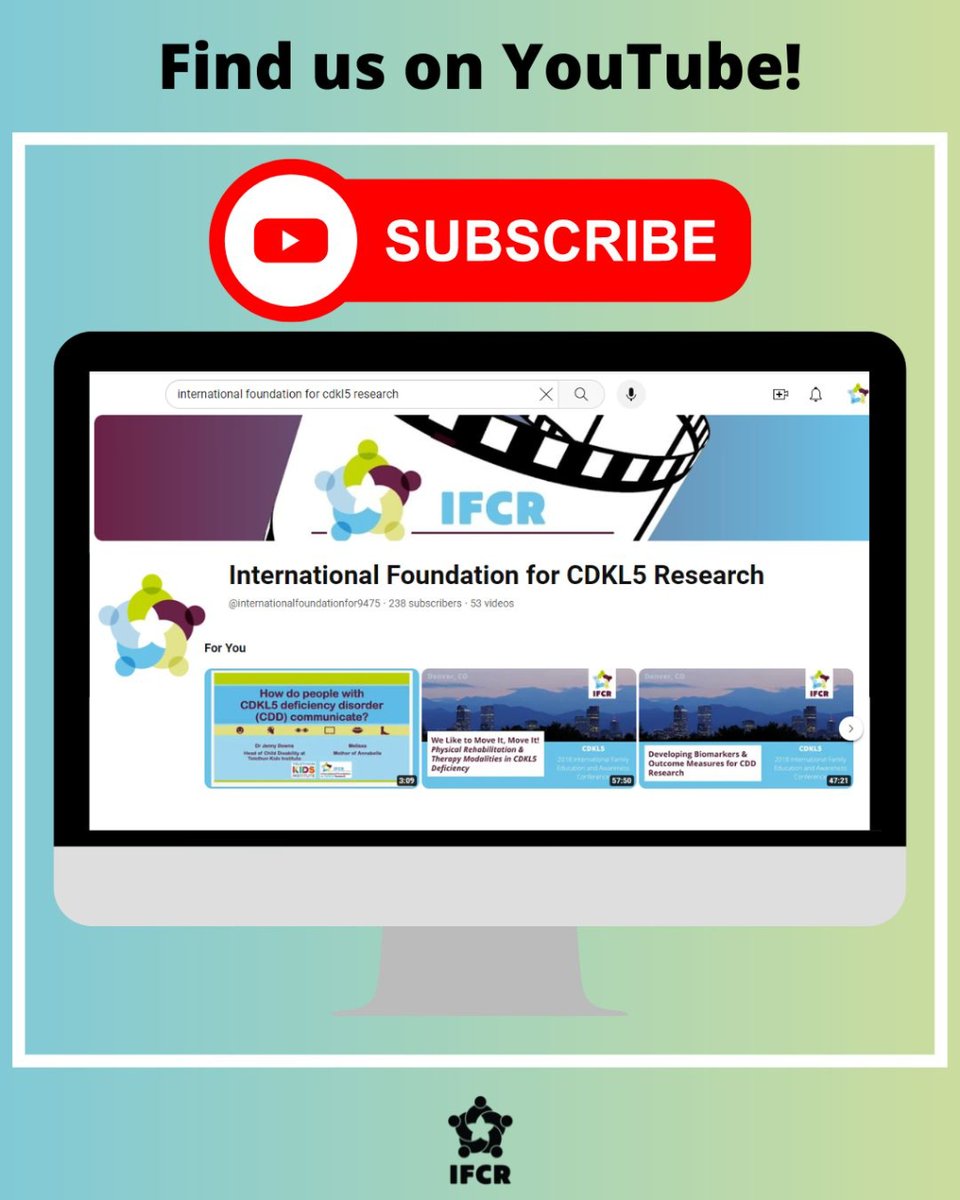 🎬Did you know that the IFCR is on YouTube? Subscribe to our channel and see videos from #CDKL5 experts about a variety of topics relevant to life with CDKL5!     youtube.com/internationalf…