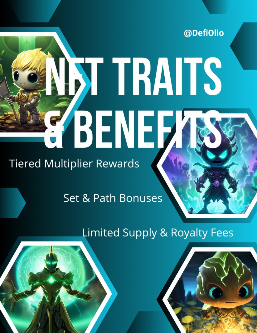DefiOlio's tweet image. Our NFT benefits are some of the best you’ve ever seen before 👇

🎁Tiered Multiple Rewards
🎉Set &amp;amp; Path Bonuses
🚀Limited Supply &amp;amp; Royalties